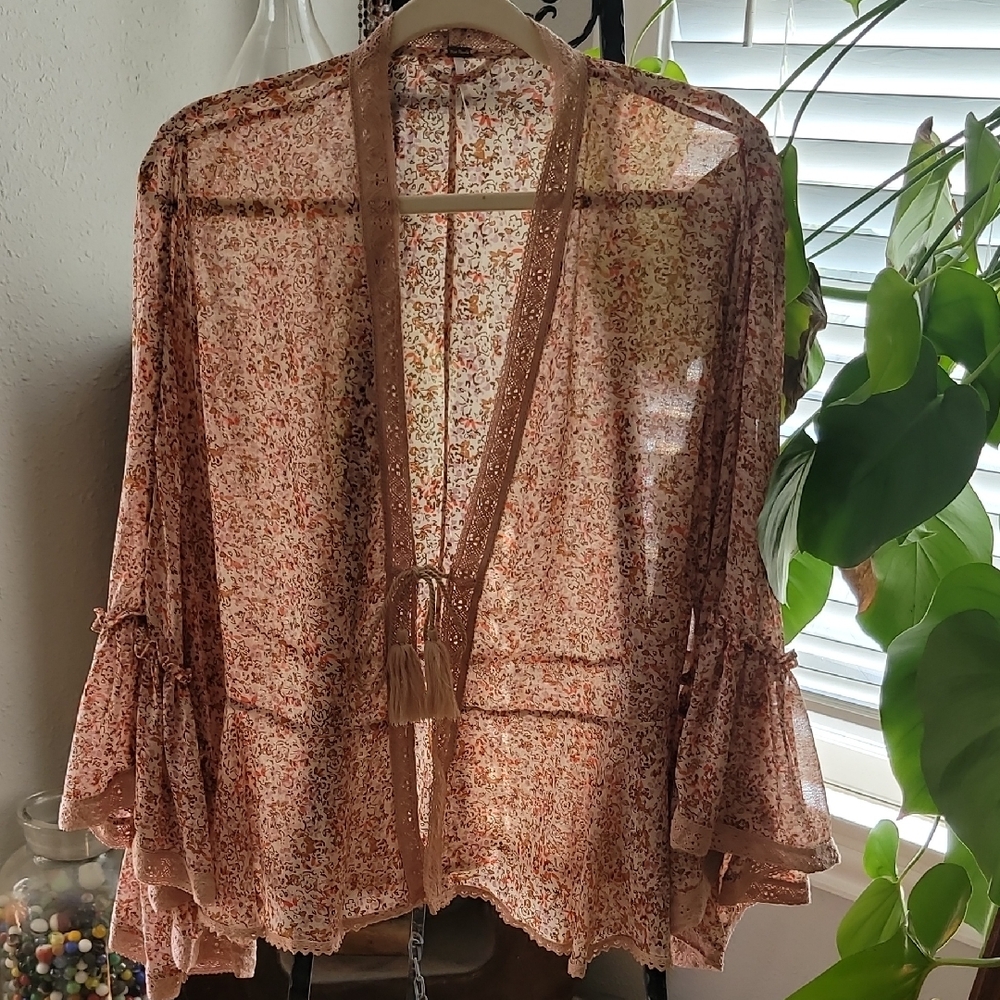Free People Floral Sheer Women's Top Kimono Size XS(fits M/L)